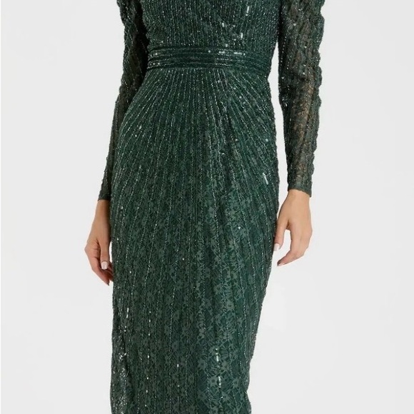 Mac Duggal Emerald Long Sleeve Sequin Dress - Picture 3 of 5
